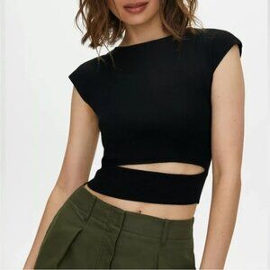 Aritzia Wilfred Yacine Knit Cut out Top Black Size XS NWT